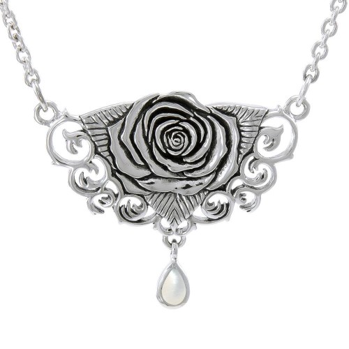Brigid Ashwood Sacred Rose Silver Necklace with Mother of Pearl