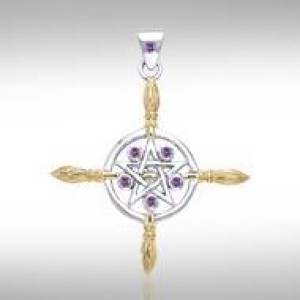 Broomsticks & Star Pendant with Amethyst Gems