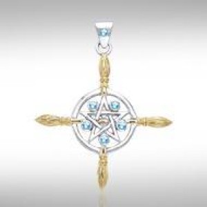 Broomsticks & Star Pendant with Blue Topaz Gems