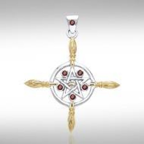 Broomsticks & Star Pendant with Garnet Gems