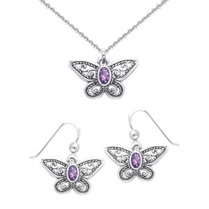 Butterfly Pendant & Earrings with Free Chain Gift Box Set
