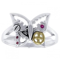 Butterfly Steampunk Ring with Rubies