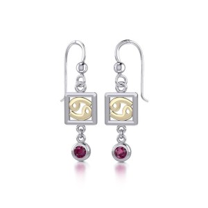 Cancer Zodiac Sign Earrings with Ruby