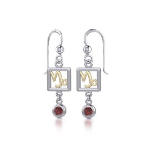 Capricorn Zodiac Sign Earrings with Garnet