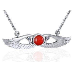 Carnelian Modern Egyptian Winged Sun Disc Necklace