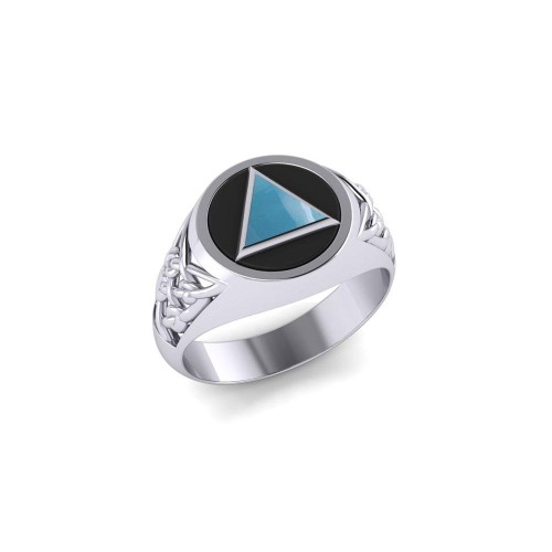 Celtic AA Recovery Symbol Silver Ring with Turquoise Gemstone