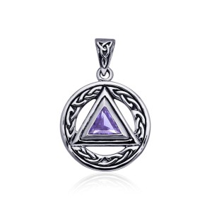 Celtic AA Symbol Silver Pendant with Amethyst Gemstone