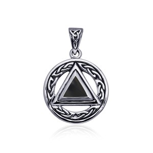 Celtic AA Symbol Silver Pendant with Black Onyx Gemstone