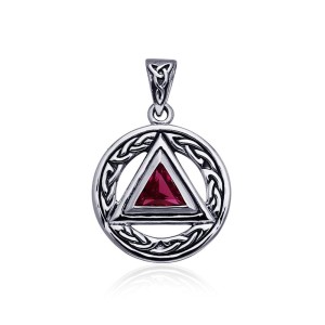 Celtic AA Symbol Silver Pendant with Ruby Gemstone