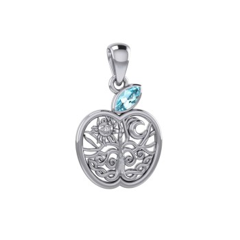 Celtic Apple with Tree of Life and Blue Topaz Pendant 