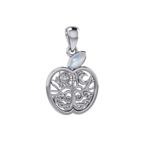 Celtic Apple with Tree of Life and Rainbow Moonstone Pendant 