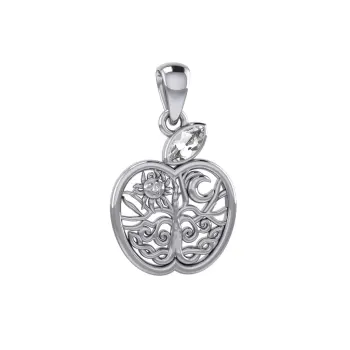 Celtic Apple with Tree of Life and White Cubic Zirconia Pendant 