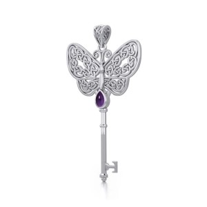 Celtic Butterfly Key Pendant with Amethyst Gemstone