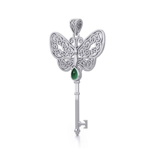 Celtic Butterfly Key Pendant with Emerald Gem