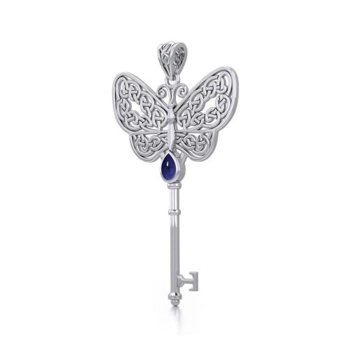 Celtic Butterfly Key Pendant with Sapphire Gemstone
