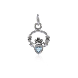 Celtic Claddagh Aquamarine Birthstone Charm