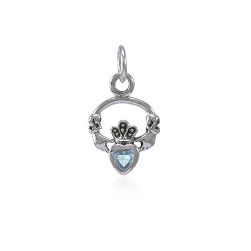 Celtic Claddagh Aquamarine Birthstone Charm