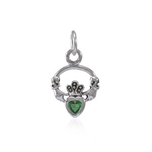 Celtic Claddagh Emerald Birthstone Charm