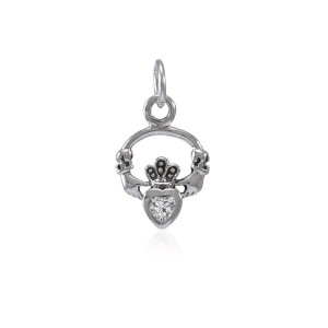 Celtic Claddagh White Cubic Zirconia Birthstone Charm