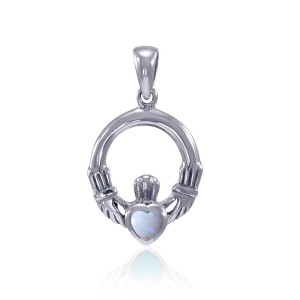 Celtic Claddagh Opal Birthstone Sterling Silver Pendant