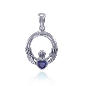 Celtic Claddagh Sapphire Birthstone Sterling Silver Pendant