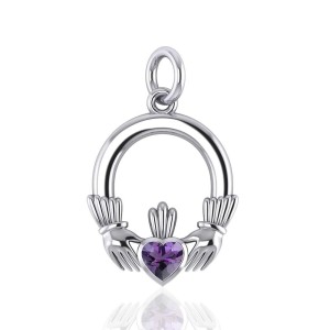 Celtic Claddagh Silver Charm with Amethyst