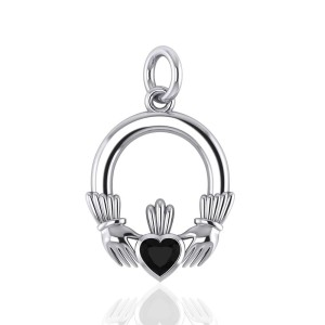 Celtic Claddagh Silver Charm with Black Onyx