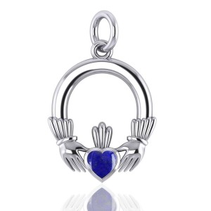 Celtic Claddagh Silver Charm with Lapis