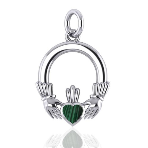 Celtic Claddagh Silver Charm with Malachite