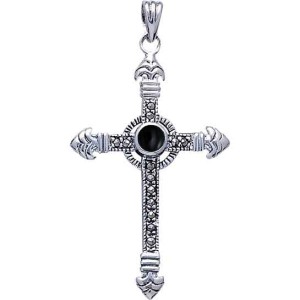 Celtic Cross Marcasite & Black Onyx Pendant 