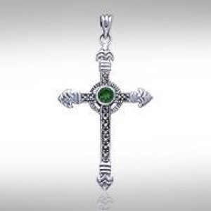 Celtic Cross Marcasite & Emerald Pendant 