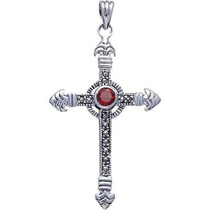 Celtic Cross Marcasite & Garnet Pendant 