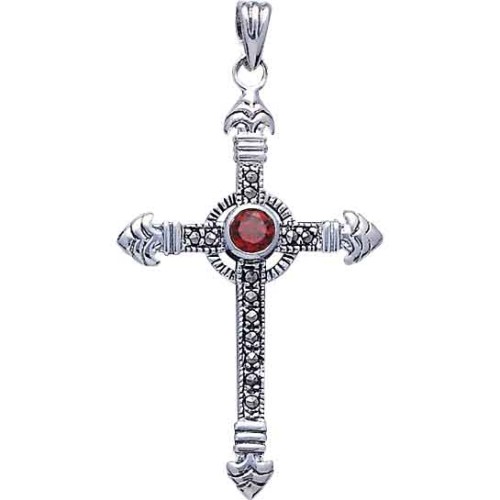 Celtic Cross Marcasite & Garnet Pendant 