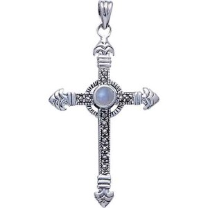 Celtic Cross Marcasite & Rainbow Moonstone Pendant 