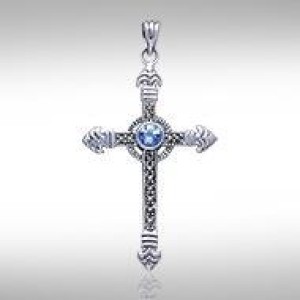 Celtic Cross Marcasite & Sapphire Pendant 