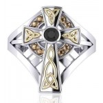 Braided Celtic Cross Silver and Gold Ring