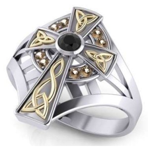 Braided Celtic Cross Silver and Gold Ring
