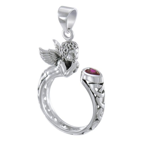 Celtic Cupid Pendant with Ruby Gem