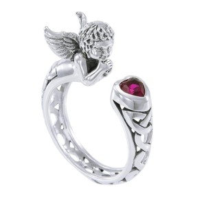 Celtic Cupid Ring with Ruby Gem
