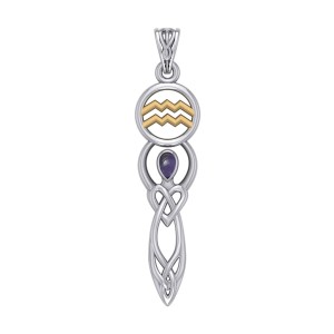 Celtic Goddess Aquarius Zodiac Symbol Pendant with Amethyst
