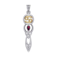 Celtic Goddess Cancer Zodiac Symbol Pendant with Ruby