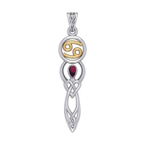 Celtic Goddess Cancer Zodiac Symbol Pendant with Ruby