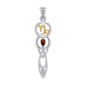 Celtic Goddess Capricorn Zodiac Symbol Pendant with Garnet
