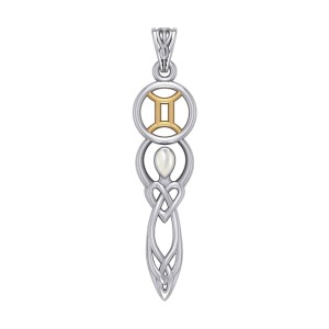 Celtic Goddess Gemini Zodiac Symbol Pendant with Mother of Pearl