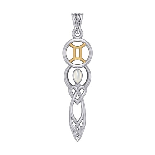 Celtic Goddess Gemini Zodiac Symbol Pendant with Mother of Pearl