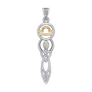 Celtic Goddess Libra Zodiac Symbol Pendant with Opal