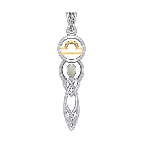 Celtic Goddess Libra Zodiac Symbol Pendant with Opal