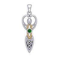 Celtic Goddess Pendant with Gold Accents and Emerald Birthstone