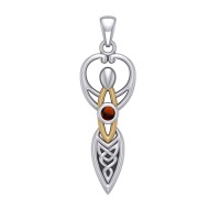 Celtic Goddess Pendant with Gold Accents and Garnet Birthstone