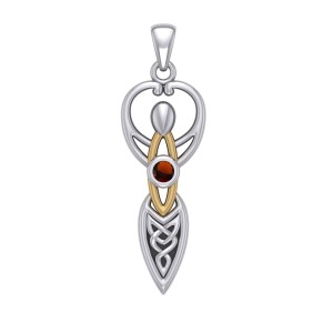 Celtic Goddess Pendant with Gold Accents and Garnet Birthstone